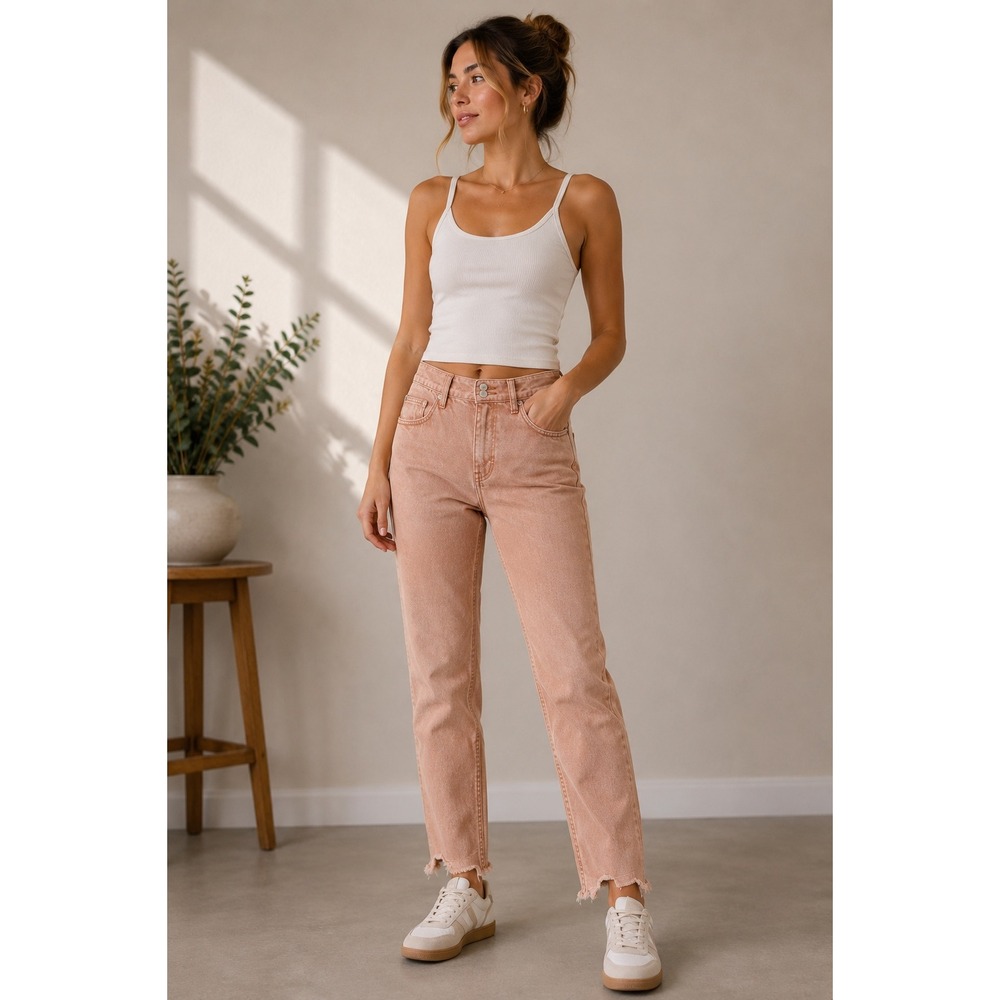We the Free Twenty Seven High Rise Distressed Raw Hem Jeans Peach Size 27 |E1